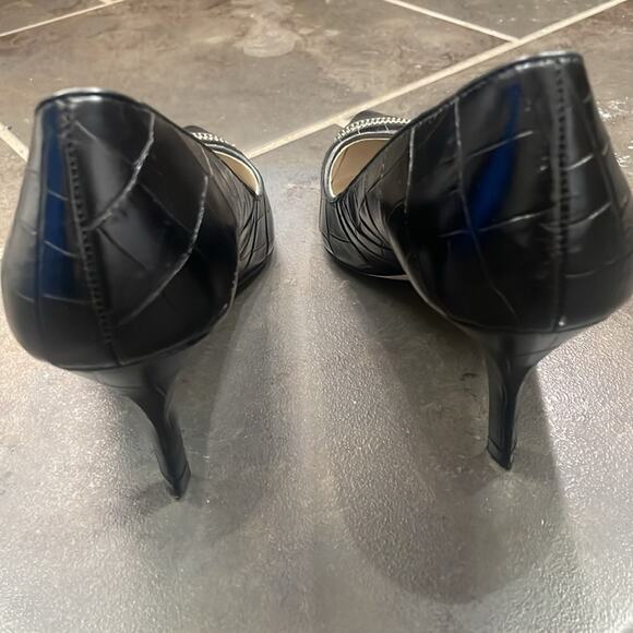 Michael Michael Kors Leather Croc Embossed Pumps Pointed Toe Heels Size 8 Edgy - Picture 6 of 9